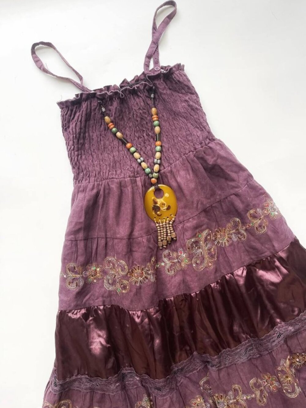 Vintage Purple Boho Embroidered Tiered Maxi Dress Floral Ruffle Sundress Y2K - Picture 2 of 4